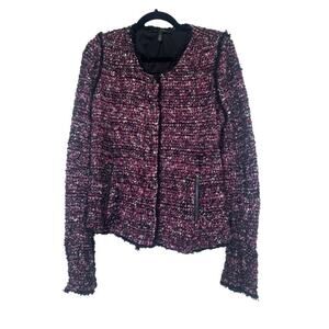 White House Black Market Purple and Black Tweed Zip up and Snap Dress Jacket